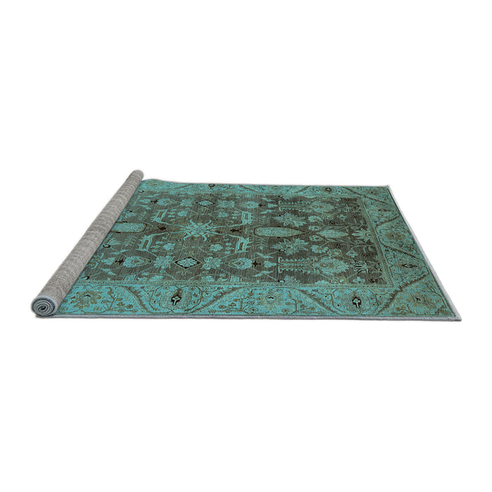 Sideview of Machine Washable Oriental Light Blue Traditional Rug, wshurb521lblu