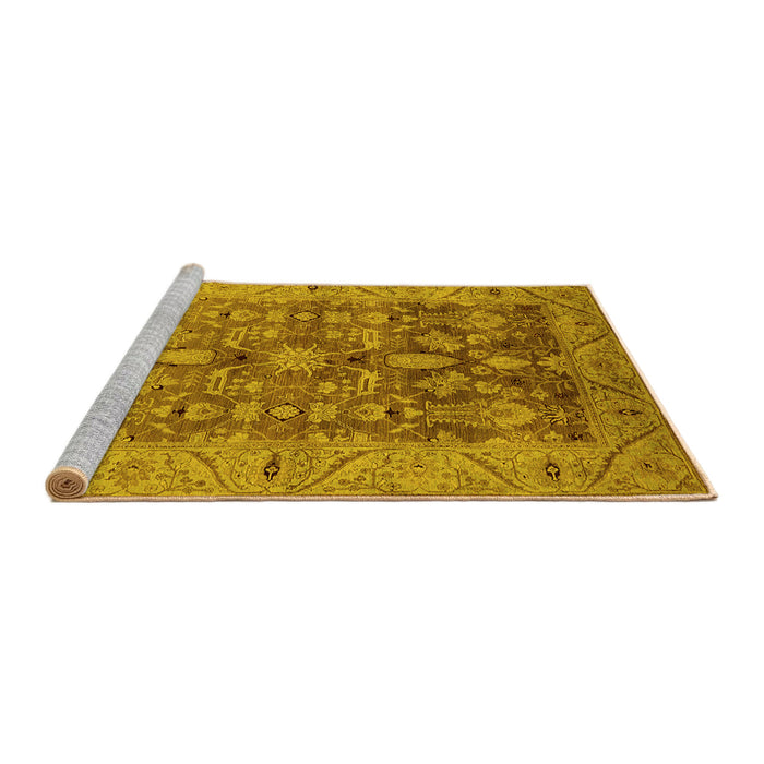 Sideview of Machine Washable Oriental Yellow Traditional Rug, wshurb521yw