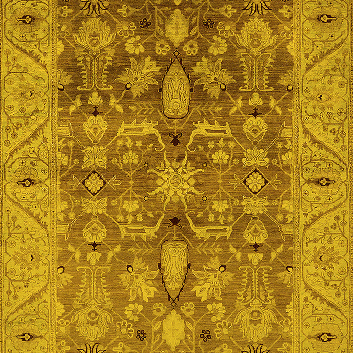 Machine Washable Oriental Yellow Traditional Rug, wshurb521yw