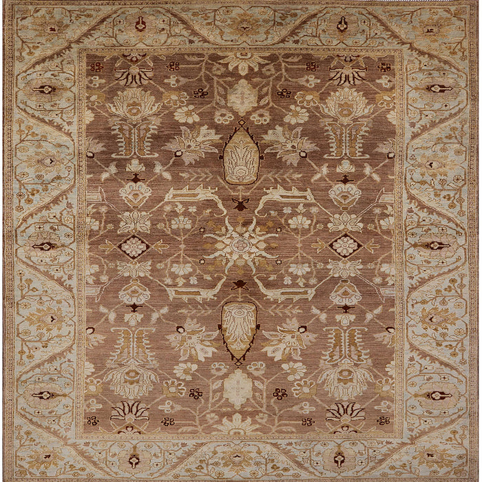 Square Mid-Century Modern Camel Brown Oriental Rug, urb521