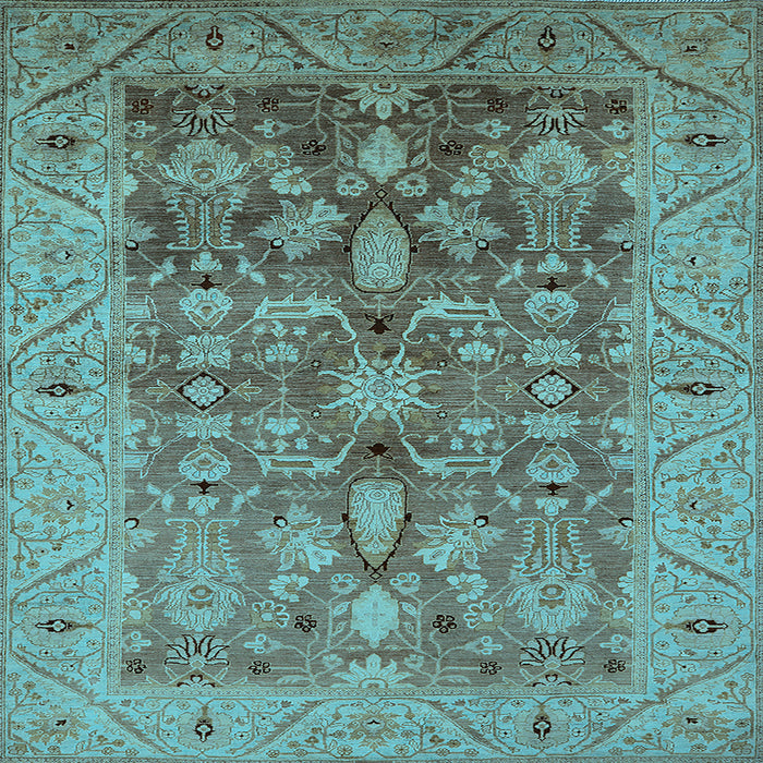 Square Machine Washable Oriental Light Blue Traditional Rug, wshurb521lblu