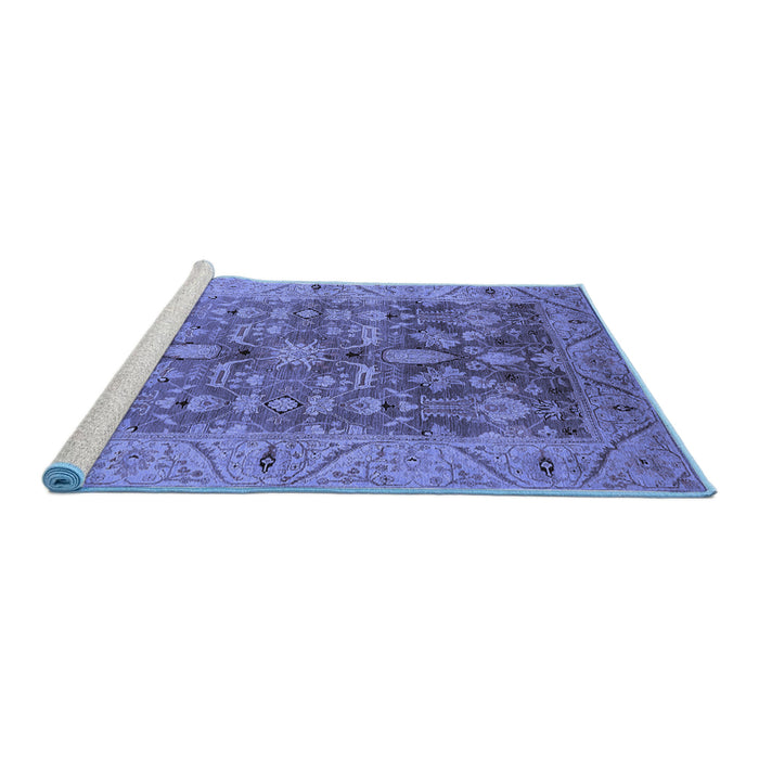 Sideview of Machine Washable Oriental Blue Traditional Rug, wshurb521blu