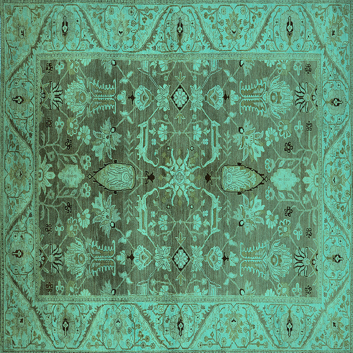 Square Machine Washable Oriental Turquoise Traditional Area Rugs, wshurb521turq