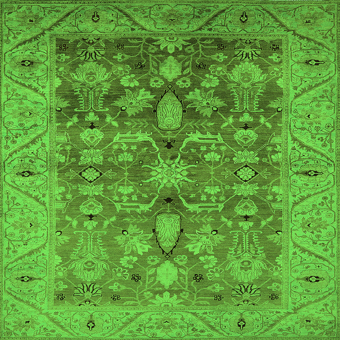 Square Machine Washable Oriental Green Traditional Area Rugs, wshurb521grn