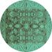 Round Oriental Turquoise Traditional Rug, urb521turq