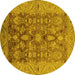 Round Oriental Yellow Traditional Rug, urb521yw