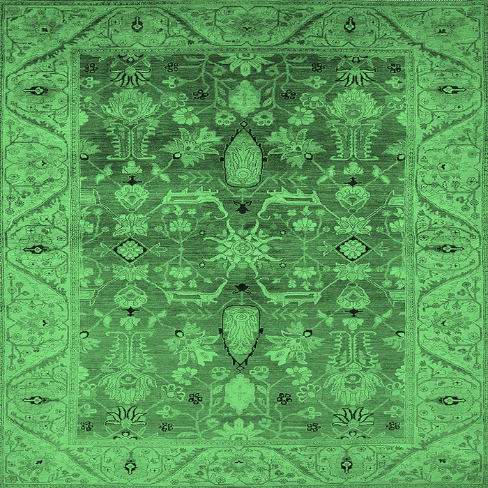 Square Machine Washable Oriental Emerald Green Traditional Area Rugs, wshurb521emgrn
