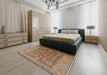 Mid-Century Modern Camel Brown Oriental Rug in a Bedroom, urb521