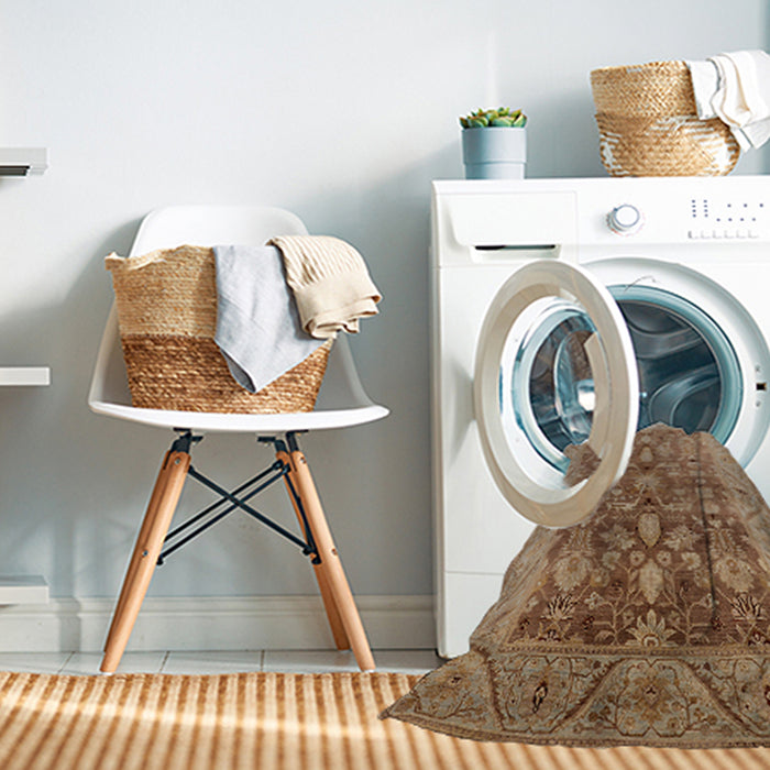 Machine Washable Industrial Modern Camel Brown Rug in a Washing Machine, wshurb521