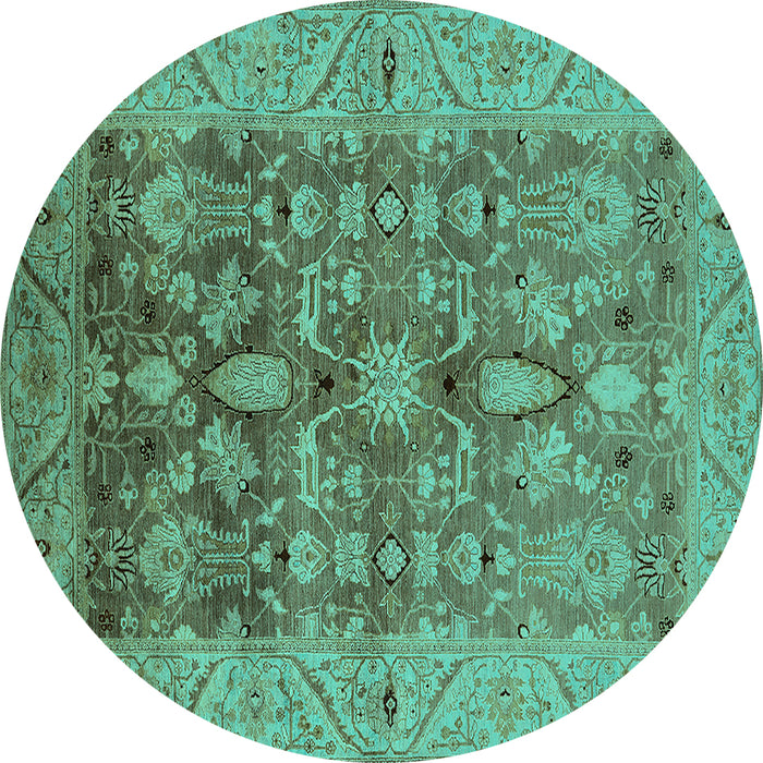 Round Machine Washable Oriental Turquoise Traditional Area Rugs, wshurb521turq