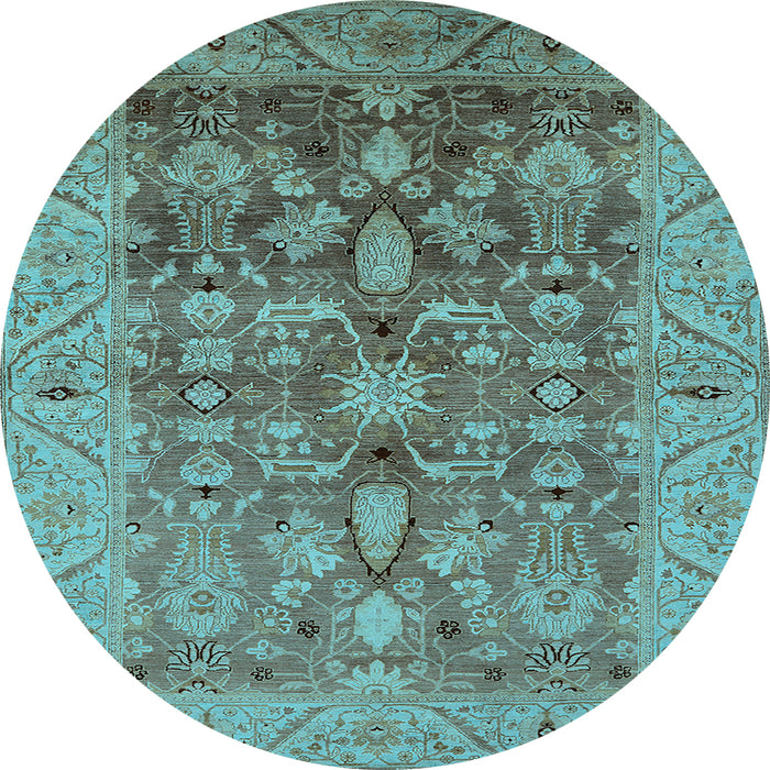Round Oriental Light Blue Traditional Rug, urb521lblu