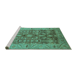 Sideview of Machine Washable Oriental Turquoise Traditional Area Rugs, wshurb521turq