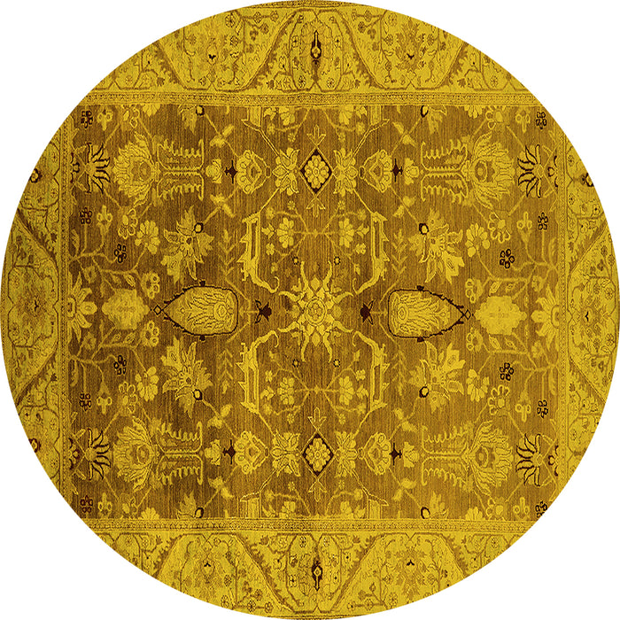 Round Machine Washable Oriental Yellow Traditional Rug, wshurb521yw
