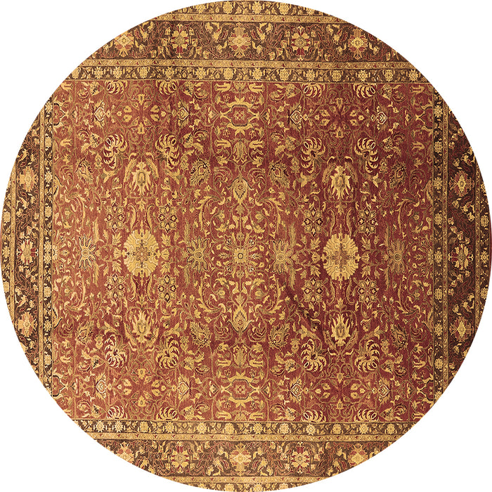 Round Machine Washable Oriental Brown Traditional Rug, wshurb522brn