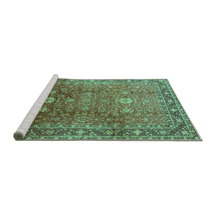 Sideview of Machine Washable Oriental Turquoise Traditional Area Rugs, wshurb522turq