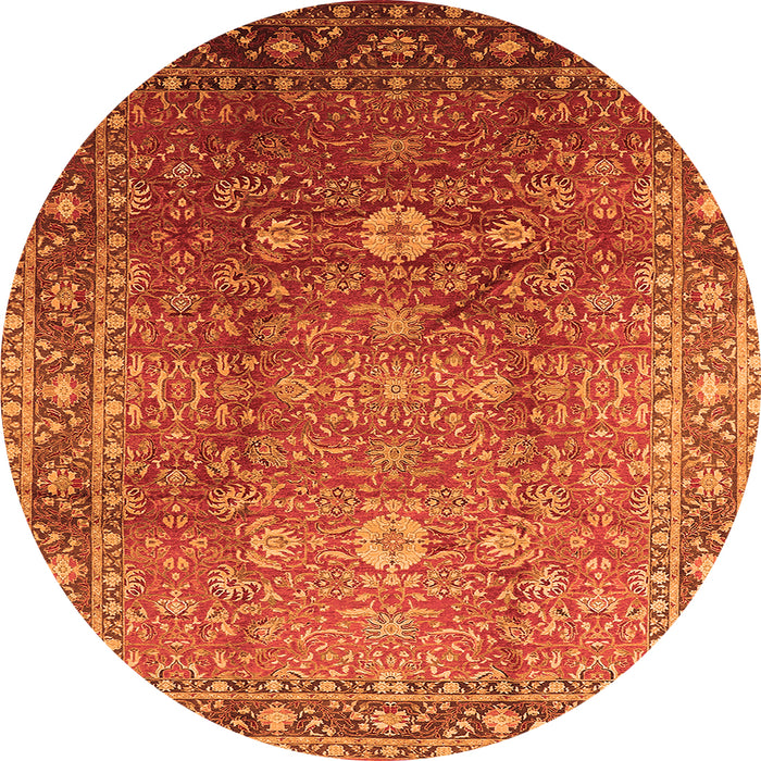 Round Oriental Orange Traditional Rug, urb522org