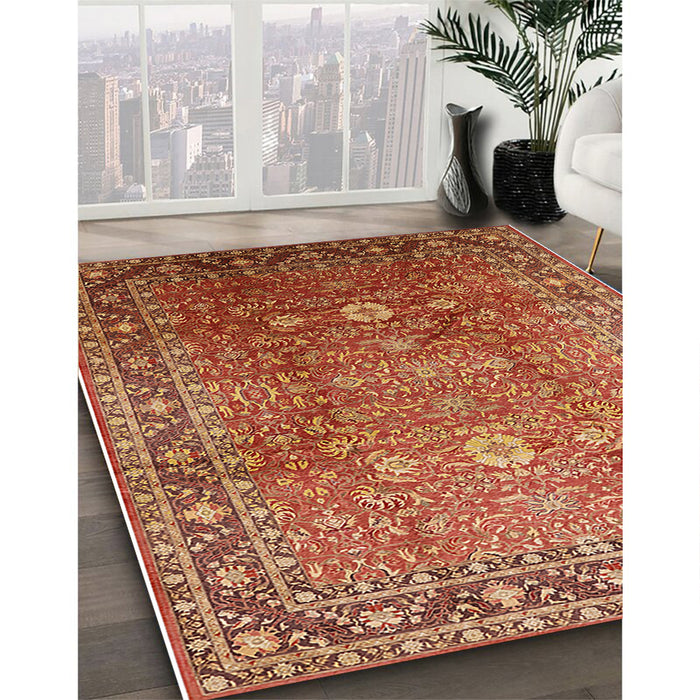 Mid-Century Modern Red Oriental Rug in Family Room, urb522