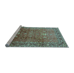Sideview of Machine Washable Oriental Light Blue Traditional Rug, wshurb522lblu