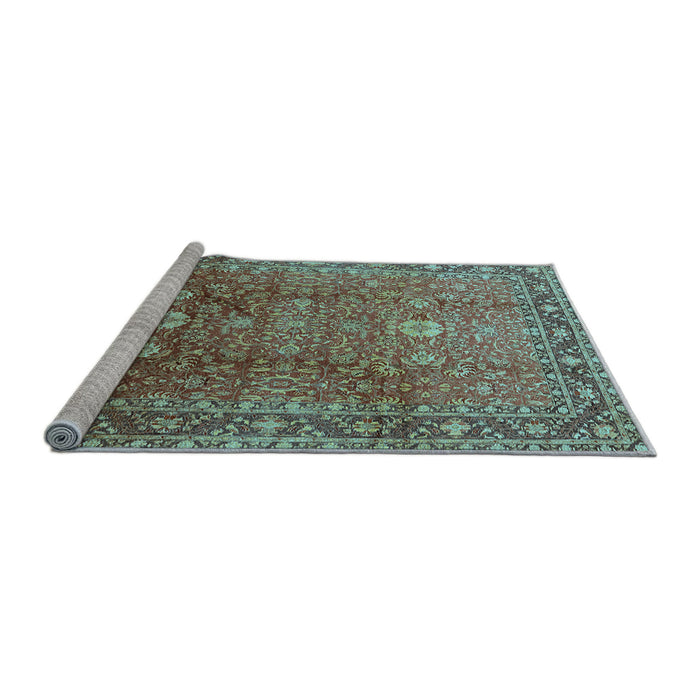 Sideview of Machine Washable Oriental Light Blue Traditional Rug, wshurb522lblu