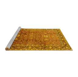 Sideview of Machine Washable Oriental Yellow Traditional Rug, wshurb522yw