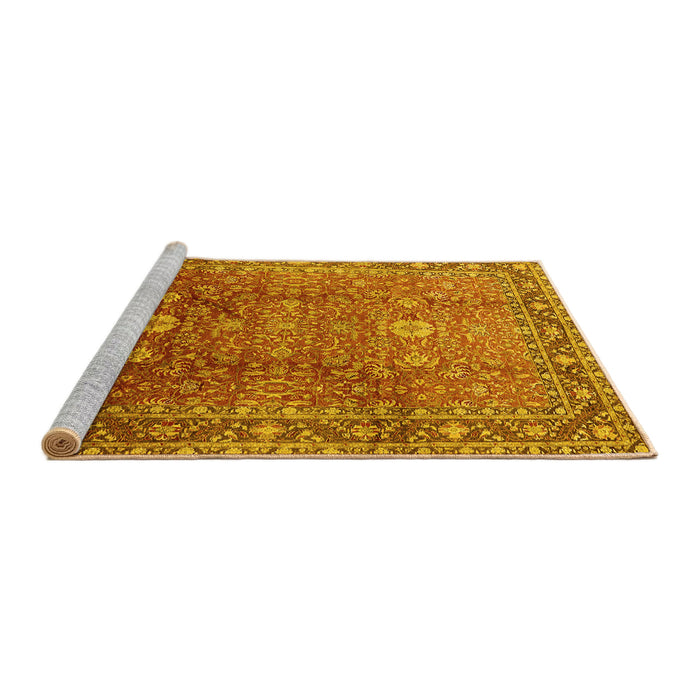 Sideview of Machine Washable Oriental Yellow Traditional Rug, wshurb522yw