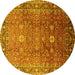 Round Machine Washable Oriental Yellow Traditional Rug, wshurb522yw