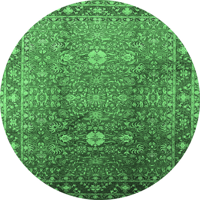 Round Oriental Emerald Green Traditional Rug, urb522emgrn