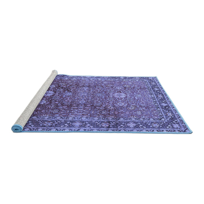 Sideview of Machine Washable Oriental Blue Traditional Rug, wshurb522blu