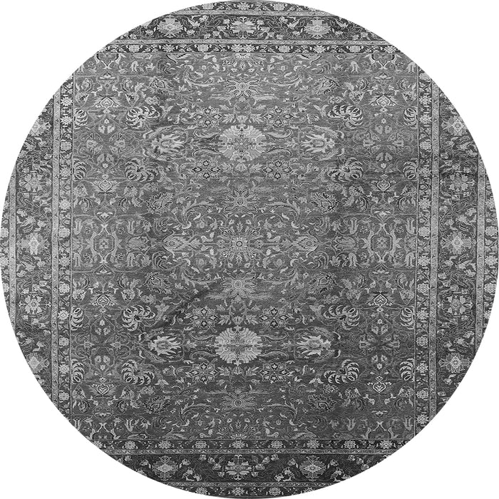 Round Machine Washable Oriental Gray Traditional Rug, wshurb522gry