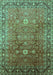 Machine Washable Oriental Turquoise Traditional Area Rugs, wshurb522turq