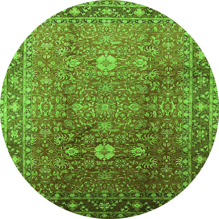 Round Oriental Green Traditional Rug, urb522grn