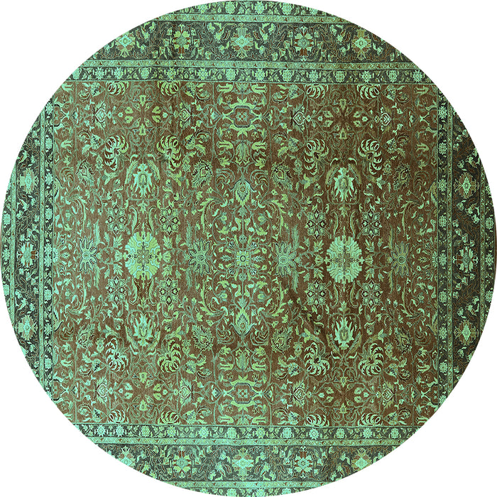 Round Oriental Turquoise Traditional Rug, urb522turq