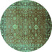 Round Oriental Turquoise Traditional Rug, urb522turq