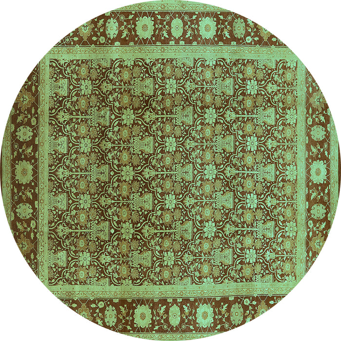 Round Machine Washable Oriental Turquoise Traditional Area Rugs, wshurb523turq