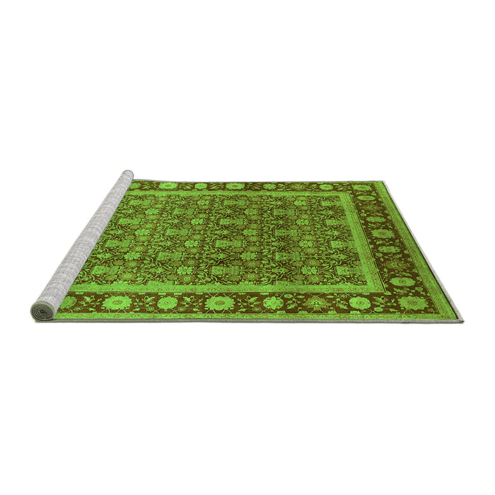 Sideview of Machine Washable Oriental Green Traditional Area Rugs, wshurb523grn