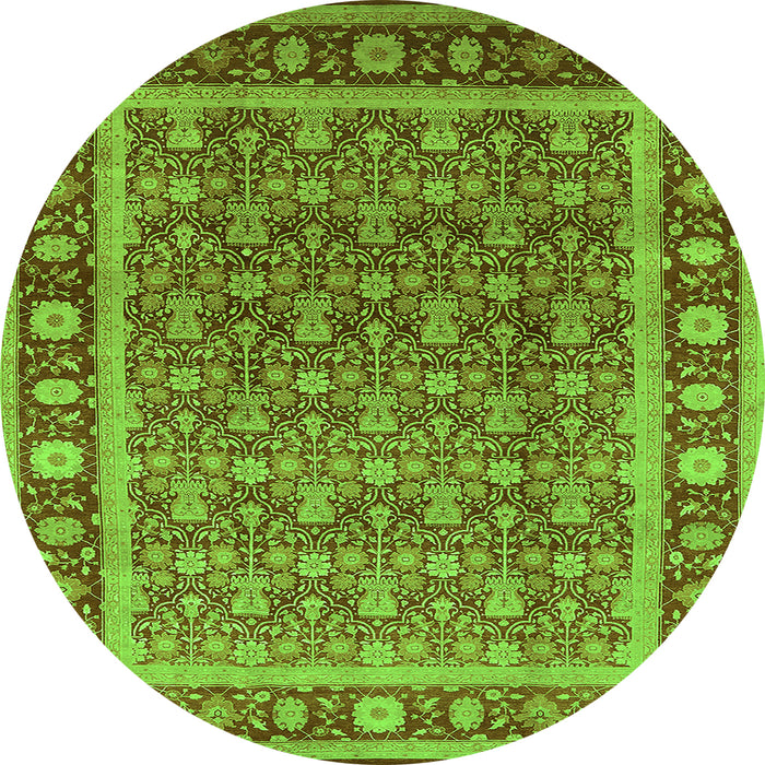 Round Machine Washable Oriental Green Traditional Area Rugs, wshurb523grn