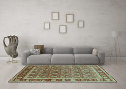 Machine Washable Oriental Light Blue Traditional Rug in a Living Room, wshurb523lblu