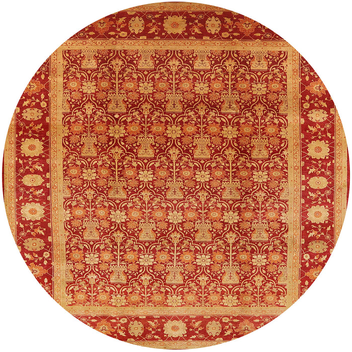 Round Mid-Century Modern Dark Orange Oriental Rug, urb523