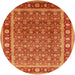 Round Mid-Century Modern Dark Orange Oriental Rug, urb523