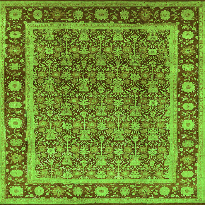 Square Machine Washable Oriental Green Traditional Area Rugs, wshurb523grn