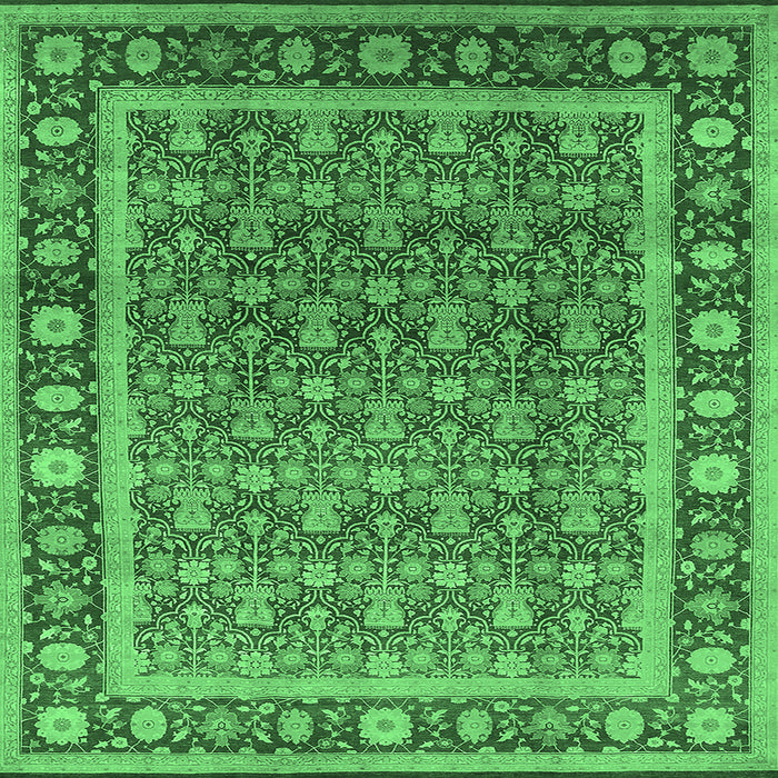 Square Machine Washable Oriental Emerald Green Traditional Area Rugs, wshurb523emgrn
