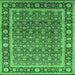 Square Machine Washable Oriental Emerald Green Traditional Area Rugs, wshurb523emgrn