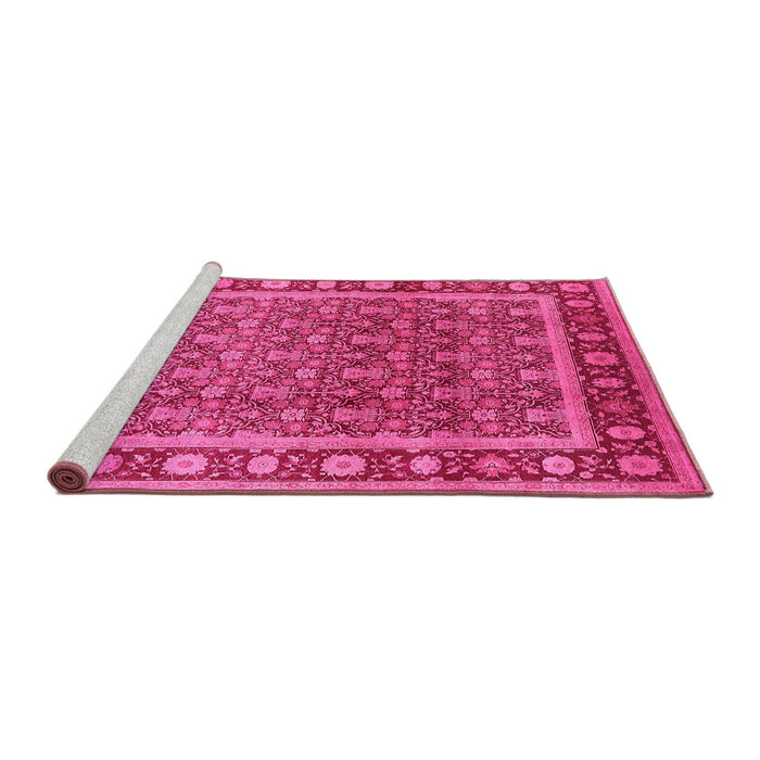 Sideview of Machine Washable Oriental Pink Traditional Rug, wshurb523pnk