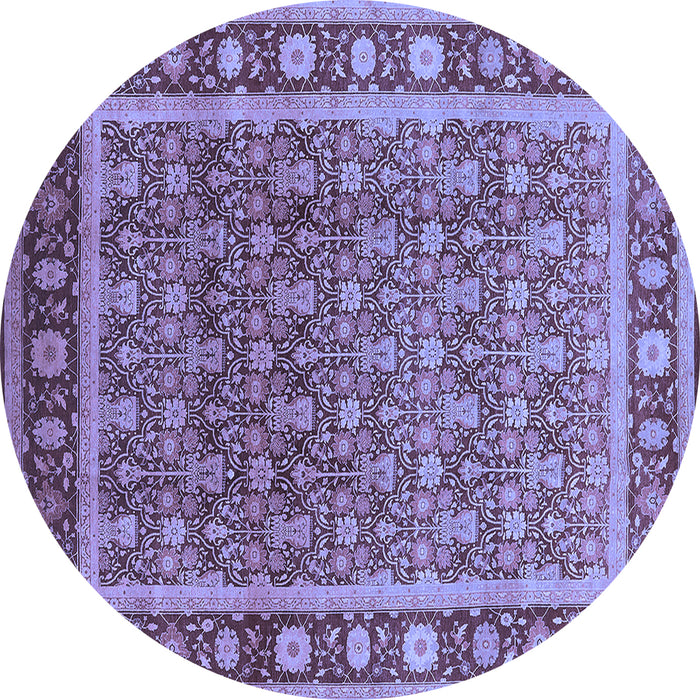 Round Machine Washable Oriental Blue Traditional Rug, wshurb523blu