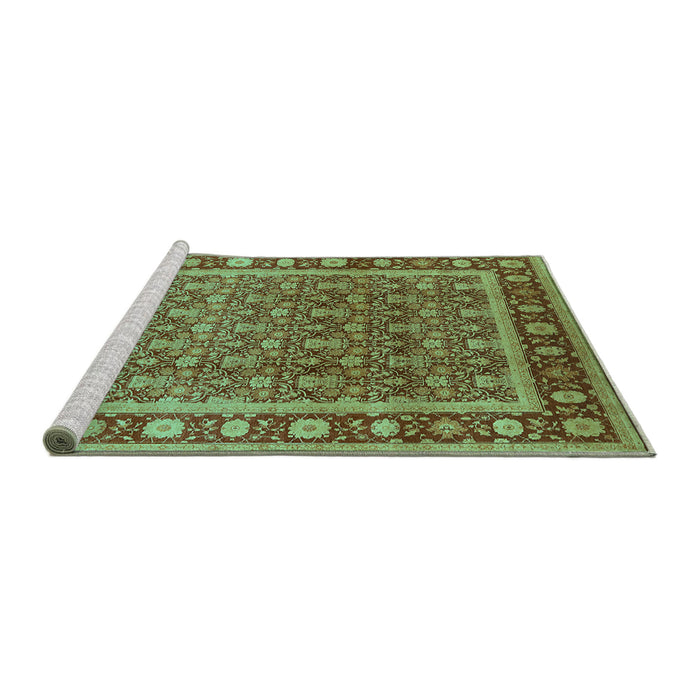 Sideview of Machine Washable Oriental Turquoise Traditional Area Rugs, wshurb523turq