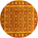 Round Machine Washable Oriental Yellow Traditional Rug, wshurb523yw