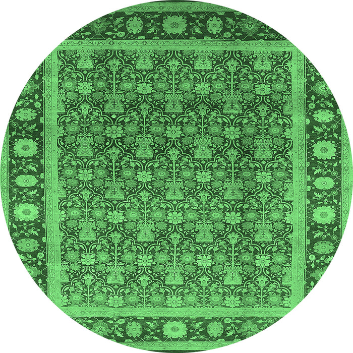 Round Machine Washable Oriental Emerald Green Traditional Area Rugs, wshurb523emgrn