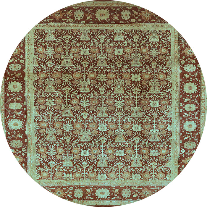 Round Machine Washable Oriental Light Blue Traditional Rug, wshurb523lblu