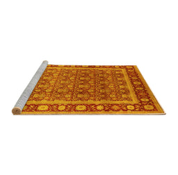 Sideview of Machine Washable Oriental Yellow Traditional Rug, wshurb523yw