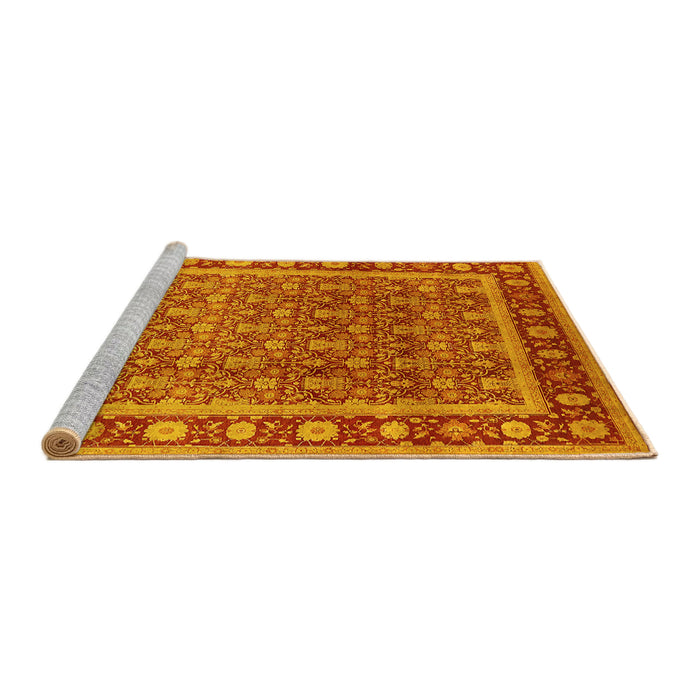 Sideview of Machine Washable Oriental Yellow Traditional Rug, wshurb523yw